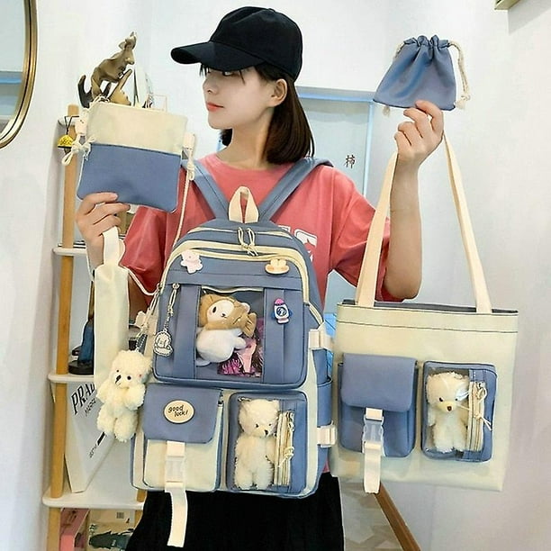 5 uds. Conjuntos de mochilas para estudiantes mochila kawaii de retazos para escuela secundaria mochilas escolares de gran capacidad para ninas bolso de mano bolsa de lapices Walmart en linea