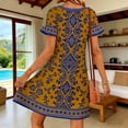 thumbnail image 5 of Summer Dresses for Women Casual Keyhole Neck Flare Short Sleeve Boho Floral Mini Dress Beach Vacation Sundress S-2XL, 5 of 7