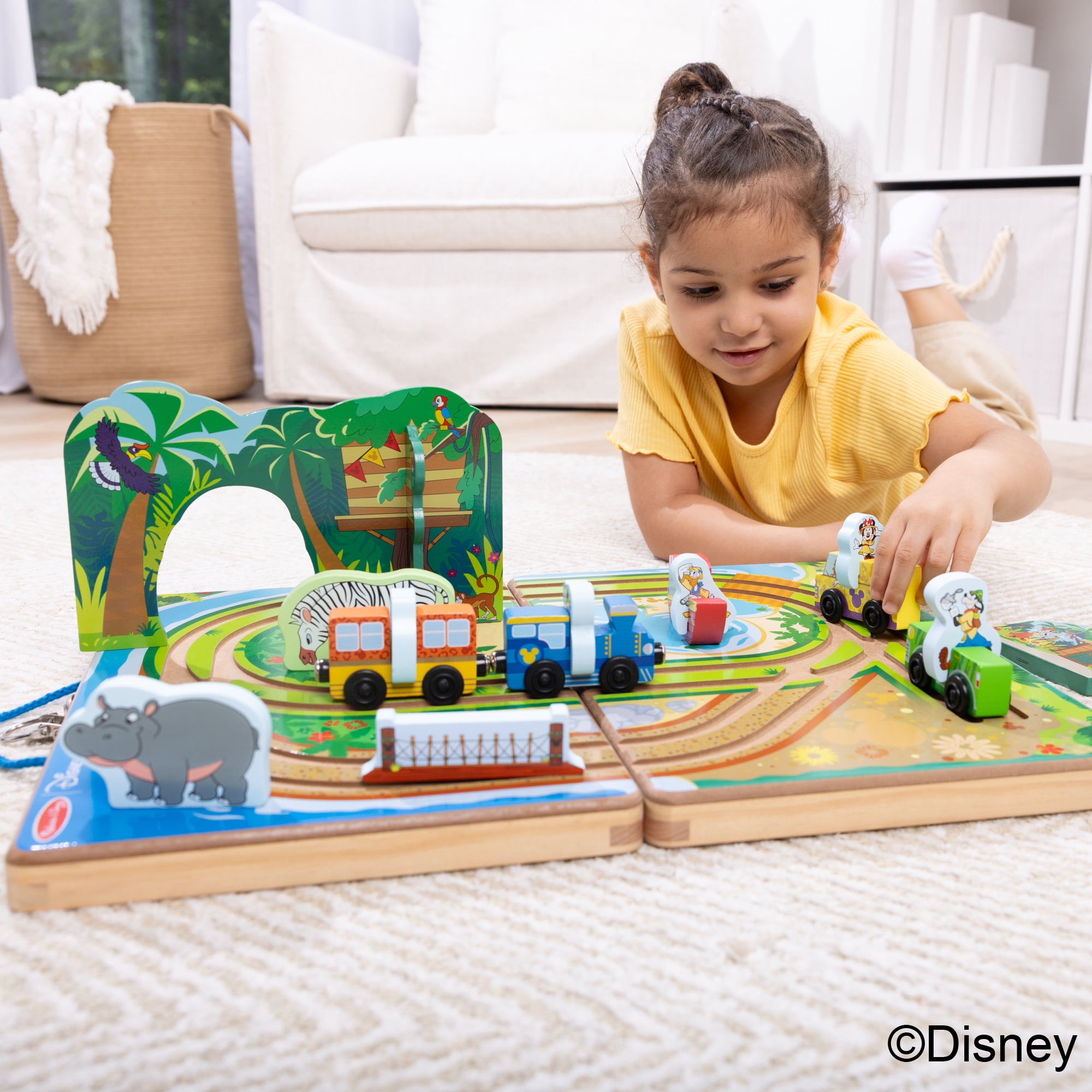 Melissa & Doug Disney Take-Along Safari Adventure Wooden Play Set with Built-In Tracks – 20 Pieces | Mickey Mouse, Minnie, Wooden Toy for Boys and for Girls 3+ - FSC Certified