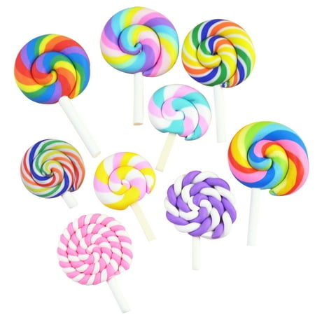 

36 Pcs Clay Lollipop Candy Embellishment DIY Rainbow Color Lolly Crafts (Random)