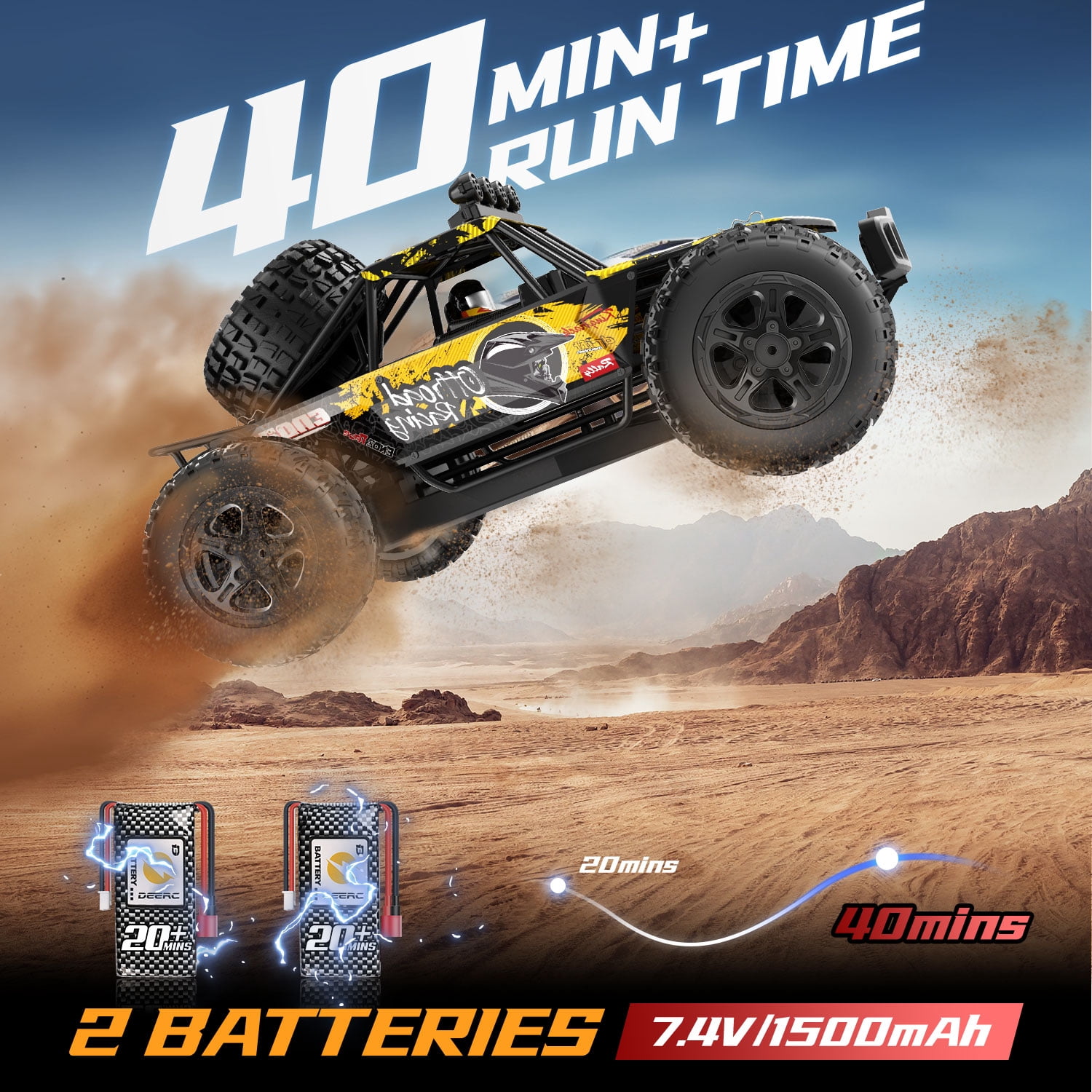 JoyStone 1:10 Large RC Car 35+MPH Hobby Grade Fast RC Truck with Lights, 4WD All Terrain off Road Monster Truck Electric Vehicle with 2 Batteries for Adults Boys, Yellow