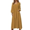 thumbnail image 2 of Women'S Boho Cotton Maxi Dress V-Neck Long Sleeve Flowy Beach Dress with Pockets and Buttons Yellow-Brown S, 2 of 9