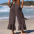 thumbnail image 4 of Women's Linen Wide Leg Pants Casual Cropped Crinkle Design with Drawstring Waist and Loose Fit Ruffled Hem Trousers for Everyday Wear Coffee S, 4 of 5