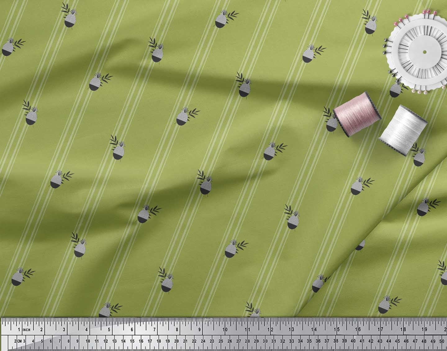 Soimoi Rayon Fabric Geometric Pine & Stripe Decor Fabric Printed Yard 56 Inch Wide