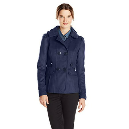 Celebrity Pink Juniors' Double Breasted Faux Wool Peacoat with Side Tabs, Admiral Blue,