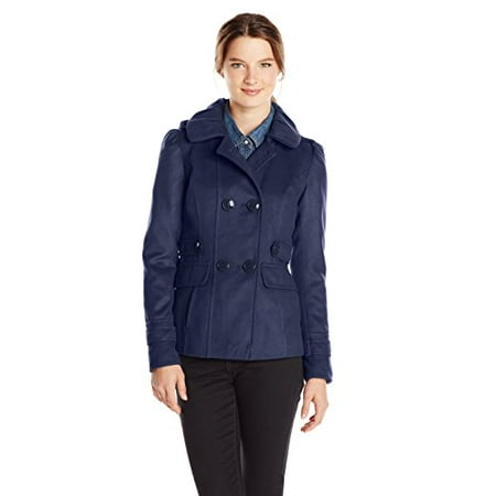 Wool Coats For Juniors Celebrity Pink Juniors' Double Breasted Faux Wool Peacoat with Side Tabs, Admiral Blue, X-Large ()