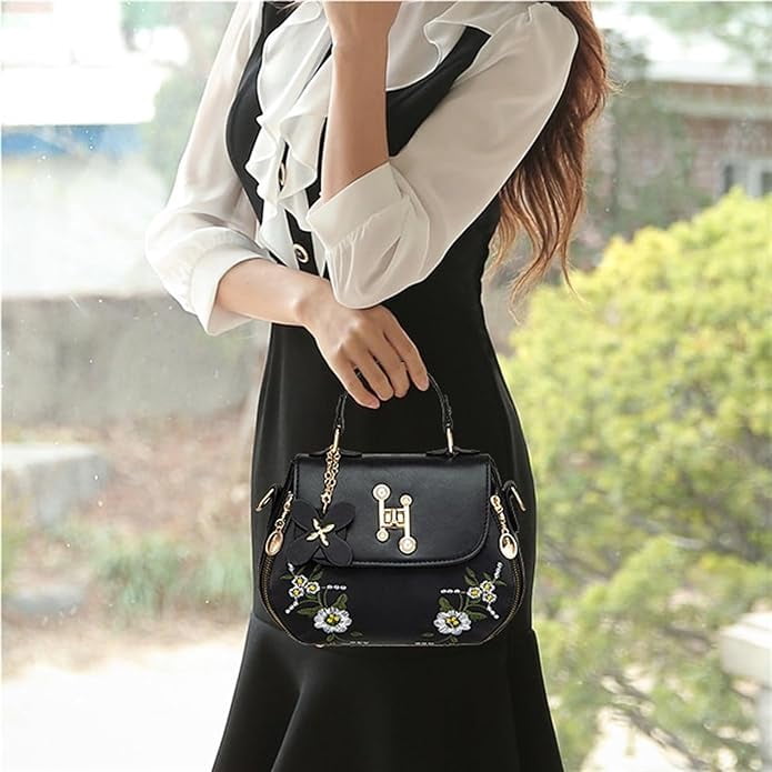 Women Satchel Bags Handle Shoulder Handbags and Purses Pockets Zipper Leather Crossbody Bags