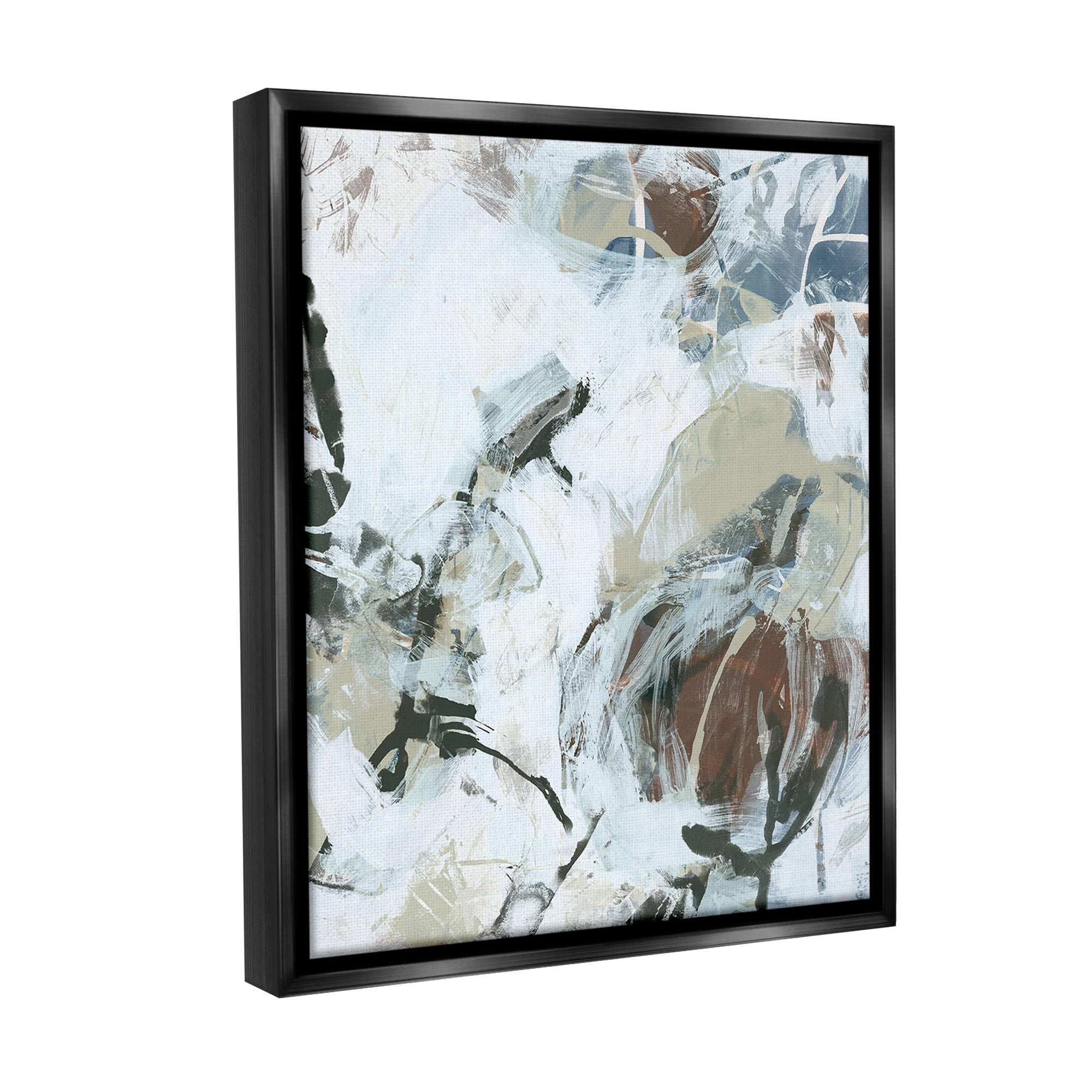 Stupell Industries Expressive Neutral Abstraction Abstract Painting Black Floater Framed Canvas Art Print Wall Art, 17 x 21