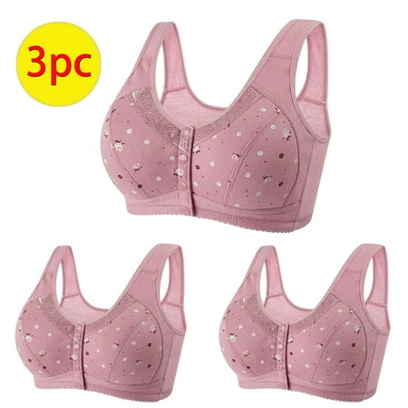 GERsome 3Pcs Women s Button Front Sleep Bra Wireless Post-Surgery Bra Active Yoga Sports Bras Comfort T-shirt Bra Convenient Snap Sleep Bra for Women Plus Size Full Coverage Bra 3pcs#Hot Pink S