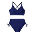 thumbnail image 3 of ZQUUVOU 2 Piece Womens High Waisted Bikini Sets Drawstring Crisscross Tie Back Bathing Suit Swimwear (Navy,L), 3 of 5