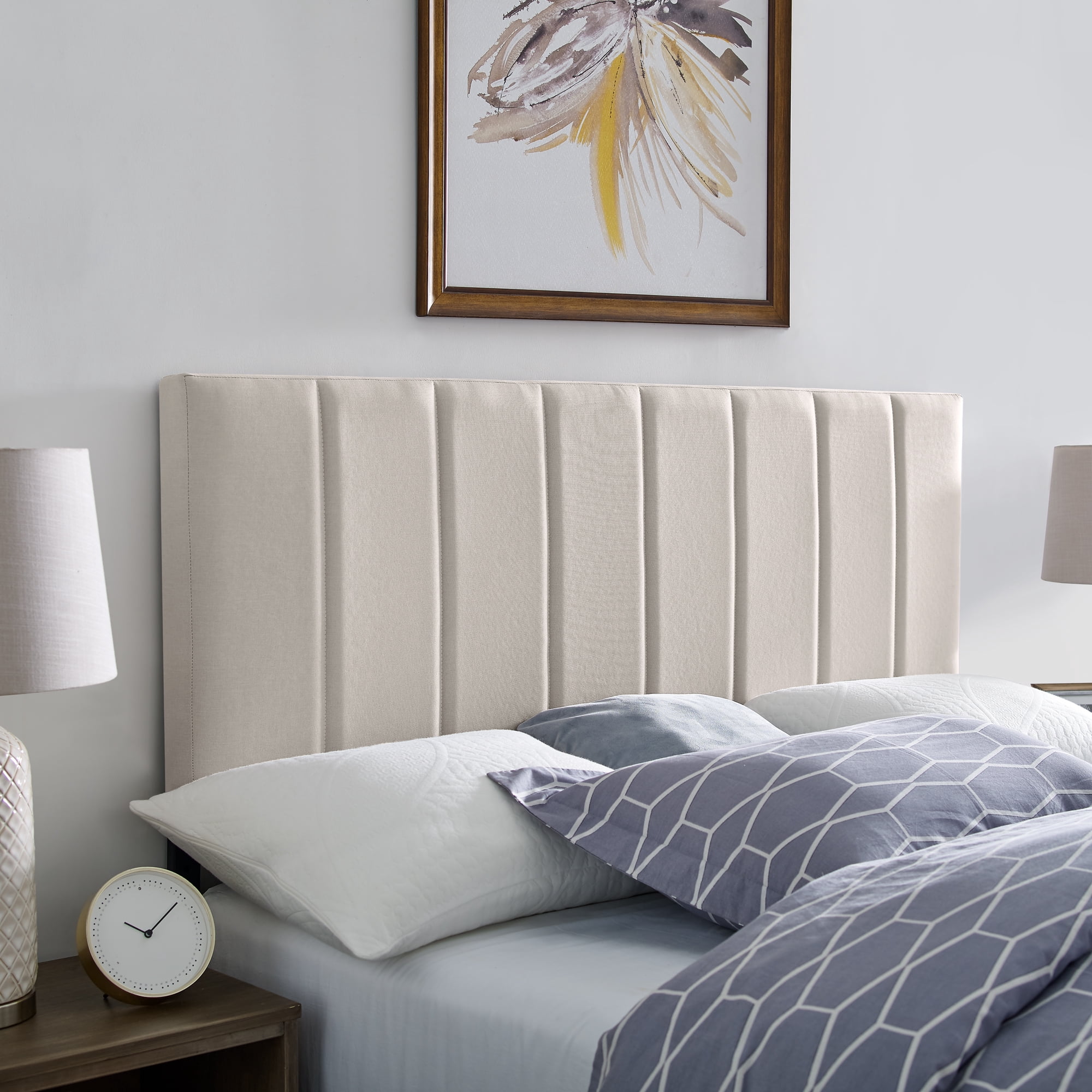 Modern Sleep Sabine Tufted Upholstered Headboard, Beige and Queen