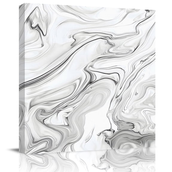 Wall Art Prints, White Gray Marble Framed Canvas Prints for Bedroom Living Room Bathroom Office, Modern Minimalist Abstract Texture Gallery Wrap Wall Art Poster for Gifts Home Decor 16"x16"