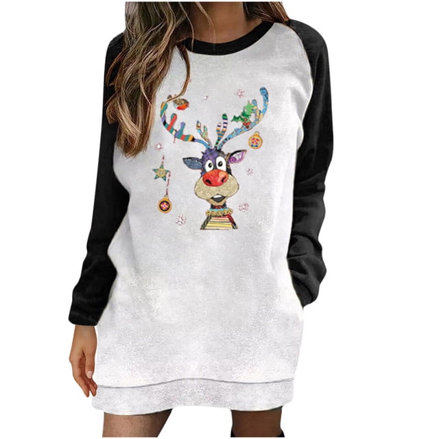 Suéter largo de manga larga con cuello redondo y estampado informal a la moda para mujer Fridja fksj1213