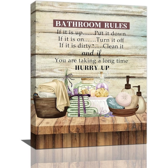 Farmhouse Bathroom Wall Art Bathroom Pictures Wall Decor Bathroom Rules Sign Canvas Prints Bathroom Decoration Painting Modern Framed Artwork for Bathroom Toilet Restroom 12"x16"