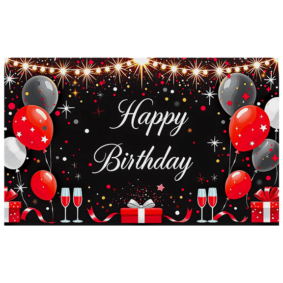 Black Background Happy Birthday Banner with Star Balloons and Gift Boxes Party Backdrop Decor for Birthday Parties Photography Props Celebrations Decorations