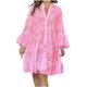 thumbnail image 3 of Vestidos lisos con ojales recortados para mujer Otoño Verano encaje manga larga cuello en V rayón gráfico vestidos largos mujeres 2023, 3 of 5