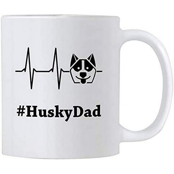 Siberian Husky Dog Dad Gifts. 11 oz White Ceramic Coffee Novelty Huskies Mug.