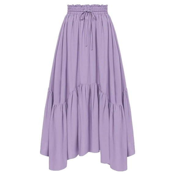 TFEOQRY Women's High Waist Maxi Skirt Renaissance Drawstring Waistband Ruffle Hem Skirt Outfit Purple