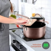 NutriChef Nonstick Cookware Pots & Pans, 14pce Set in Bronze-Aluminum