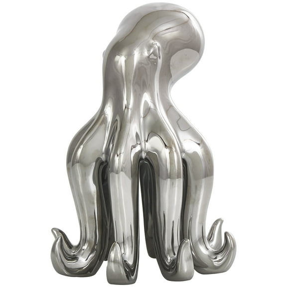 6" x 8" Silver Ceramic Standing Octopus Sculpture, by DecMode