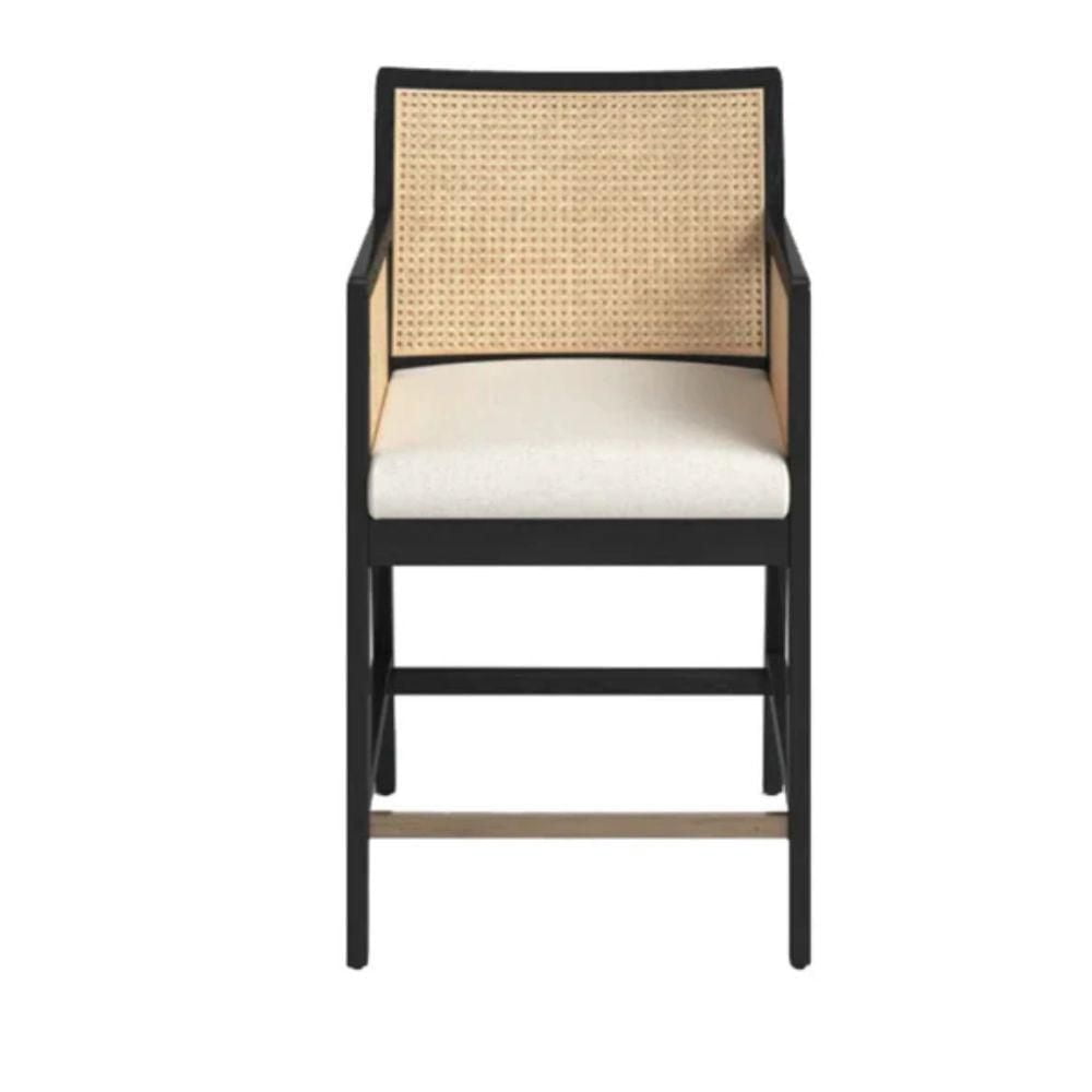 Antonia Cane Counter Stool with solid wood frame and unique hexagon rattan cane details.