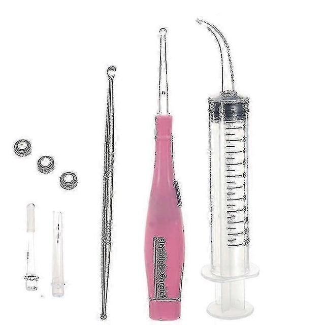 1set Tonsil Stone Remover Tools Kit Ear Wax Remover Led Light With 3 Tips Earpick 12cc Irrigator Syringe Clean Care Tool