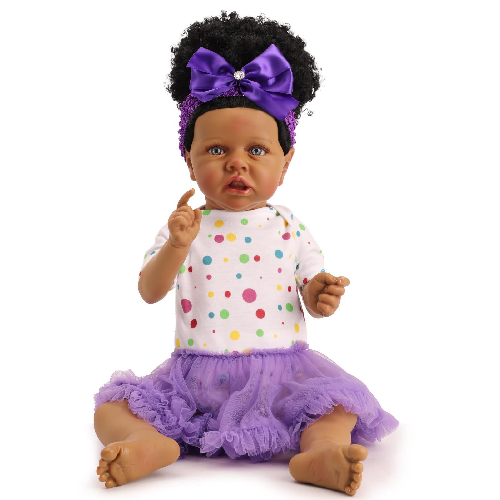 22 Inch African American Reborn Baby Doll, Realistic Black Newborn Baby Doll (No Accessories) for Kids Age 3+