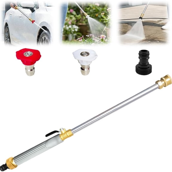 Jet Nozzle Power Washer for Garden Hose with 3 High Pressure Nozzles, Heavy Duty Water Wand Attachment, Turn Hose Into Power Washer for Patio Car Cleaning