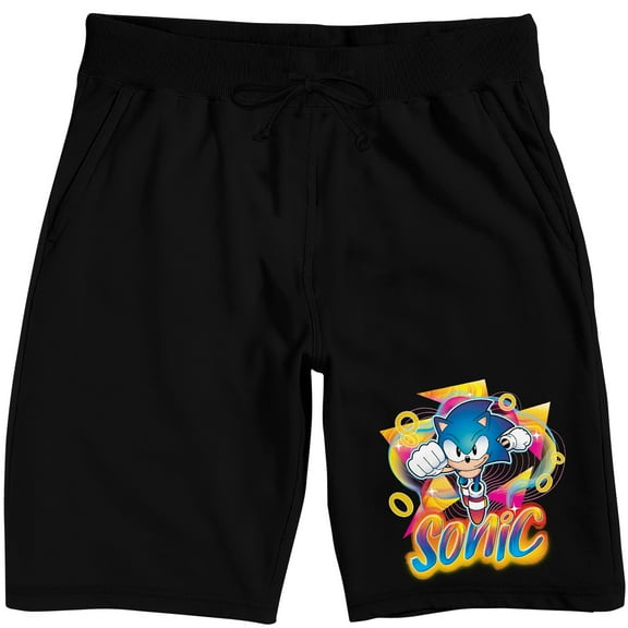 Sonic The Hedgehog Sonic Running Through Ring Men's Black Sleep Pajama Shorts-Medium