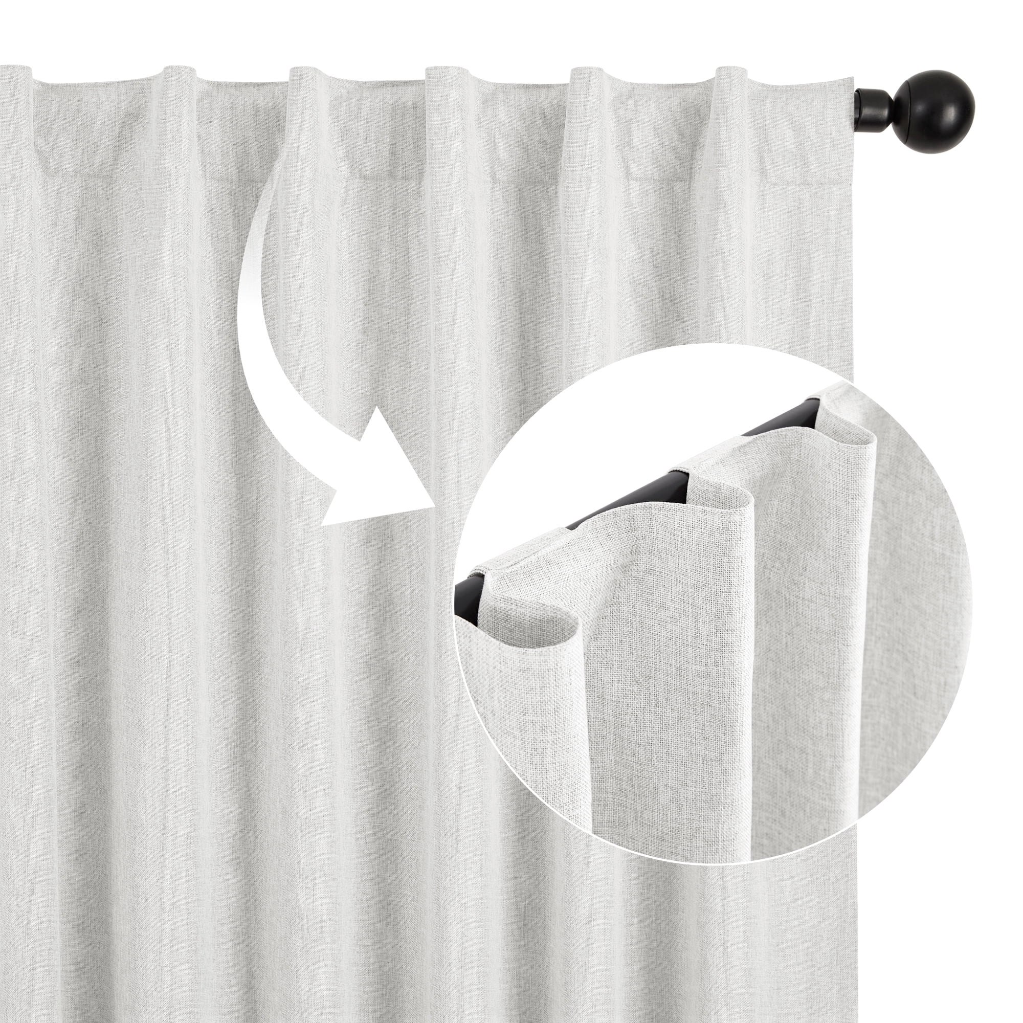 Deconovo Linen Textured 100% Blackout Drapes, Thermal Insulated Back Tab, 2 Panels, Cream, 52" x 84"