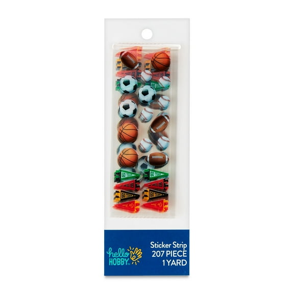 Hello Hobby Multicolor Sports Balls Sticker Strip, 1 Yard, 207 Count