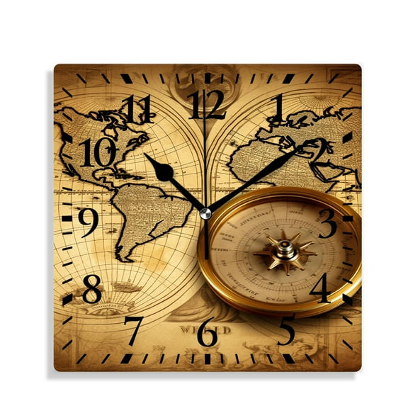 12 Inch Wall Clock Battery Operated Silent Clock Decorative for Office, Kitchen, Outdoor, Living Room，Accurate Map Cute