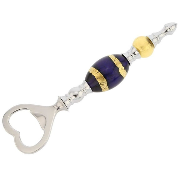 GlassOfVenice Italian Murano Glass Bottle Opener - Gold Blue Stripes