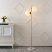 JONATHAN Y Oscar 60.5" 2-Light Modern Parisian Candlestick Iron LED Floor Lamp, Brass Gold/White, JYL1108A