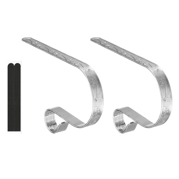 Christmas Stocking Holders, 2pcs Stocking Holder Stand Metal Hooks for Fireplace Decorations, Silver