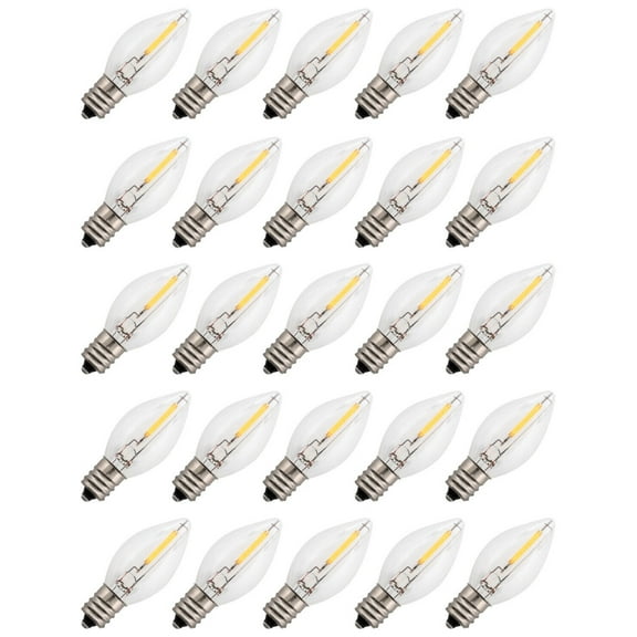 25 LED Replacement Light Bulbs for Night Lights C7 Base, 0.7w, 120v