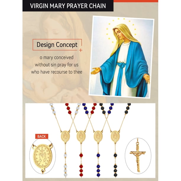 Collier Chapelet Catholique – Médaille Vierge Marie Et Croix – Acier Inoxydable – Cadeau Baptême