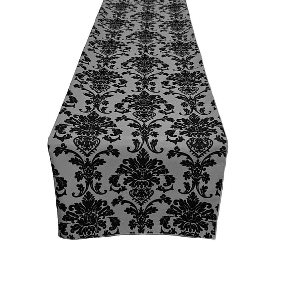 Poplin Damask Table Runner Silver