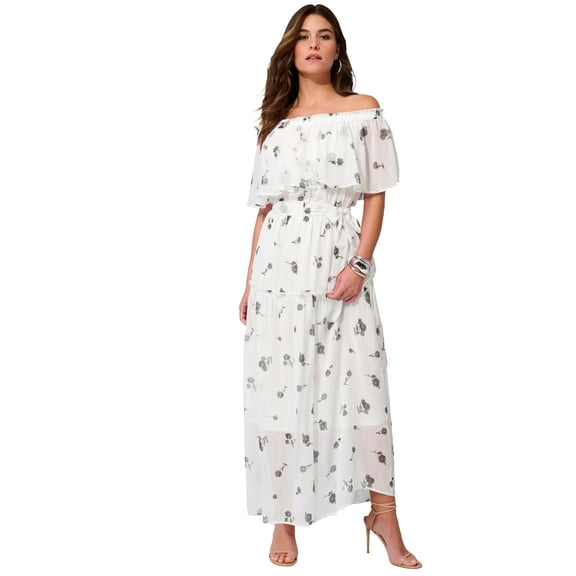 Roaman's Women's Plus Size Chiffon Off-The-Shoulder Maxi Dress