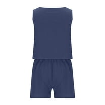 Virmaxy Womens Stylish Outfit 2 Piece Set 2024 Two Piece Casual Linen Shorts Top Fashionable Clothing Summer Vacation Set Navy Xs