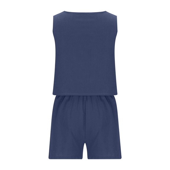 BLVB Women Summer 2 Piece Outfits Linen Matching Sets Lounge Shorts Crop Tops Trendy Clothes Beach Vacation