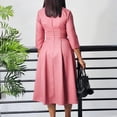 thumbnail image 2 of AURA Womens V Neck Pleated Midi Dress Puff Sleeve High Waist A Line Elegant Work Office Fall Dress with Zipper, 2 of 10