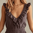 thumbnail image 3 of Morttic Women's Fashion Solid Color Ruffle Strap Wide Leg Jumpsuit – V-Neck Front Zipper Side Pockets Summer Beach One Piece Fuchsia，S, 3 of 6