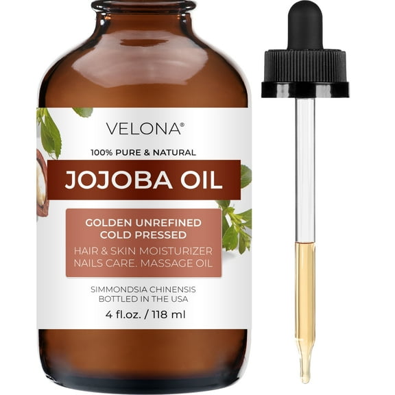 velona Jojoba Oil - 4 fl oz (With Dropper) | 100% Pure and Natural | Golden, Unrefined, Cold Pressed, Hexane Free | Moisturizing Face, Hair, Body, Skin Care