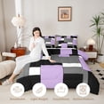 thumbnail image 4 of Manfei Purple Gray Square Queen Comforter Set, Minimalism Geometric Grid Comforter Sets Queen, Black Reversible 3 Pieces, 1 Comforter and 2 Pillowcases, 4 of 6