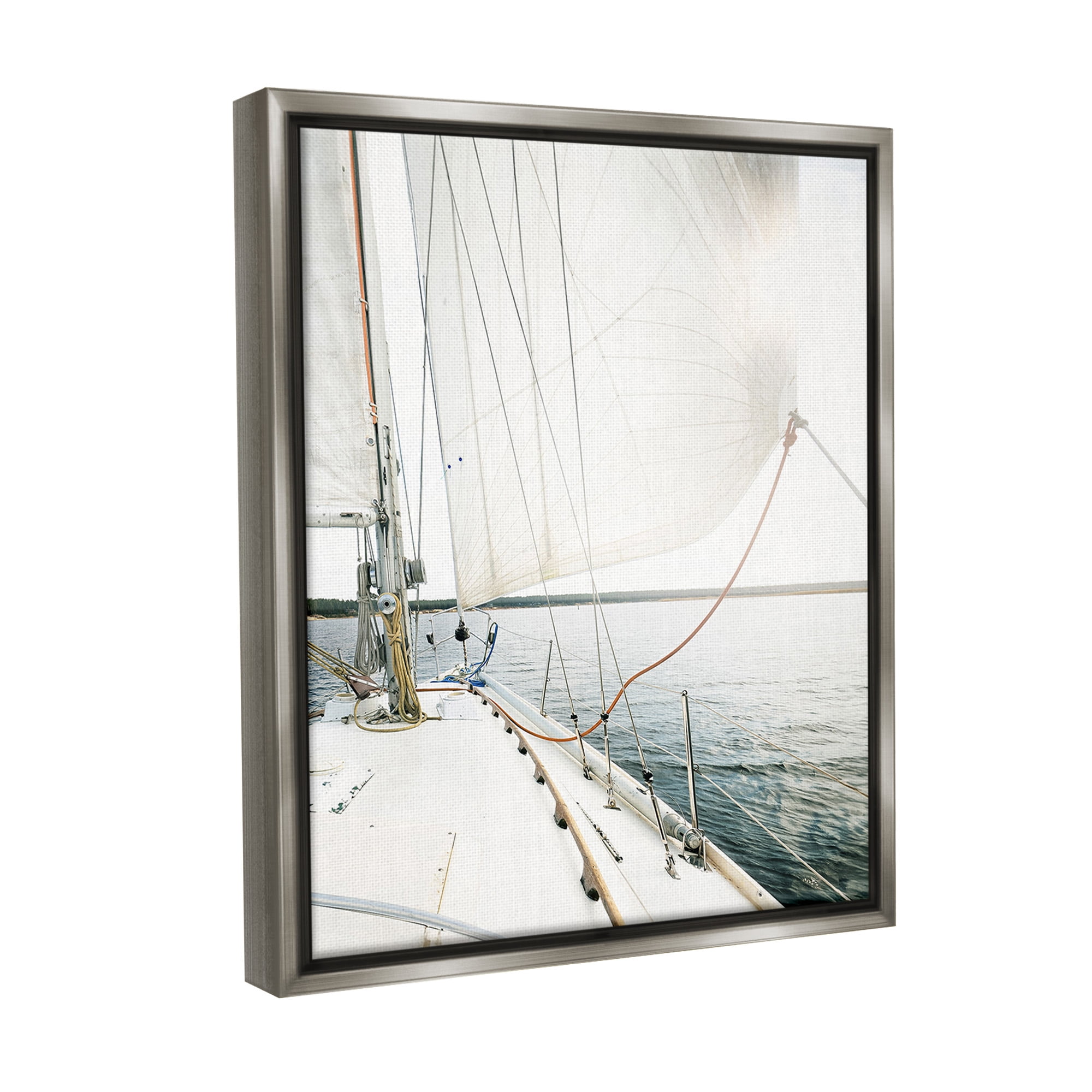 Stupell Industries Nautical Boat Mast View Transportation Photography Gray Floater Framed Canvas Art Print Wall Art, 25 x 31