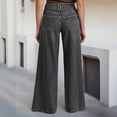 thumbnail image 5 of hoksml Women's High Waist Wide Leg Jeans, Solid Color Casual Loose Denim Trousers with Pockets for Daily Work Lounge, 5 of 9