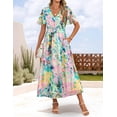 thumbnail image 2 of Vestido largo ZESICA 2025, casual de verano, estampado floral, verde, 2 of 7