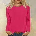 thumbnail image 2 of 2023 Cotonie Women's Solid Color T-shirt Long Sleeves Pullover Round Neck Blouse 2023 Trendy Casual Tops,Hot Pink,M, 2 of 5