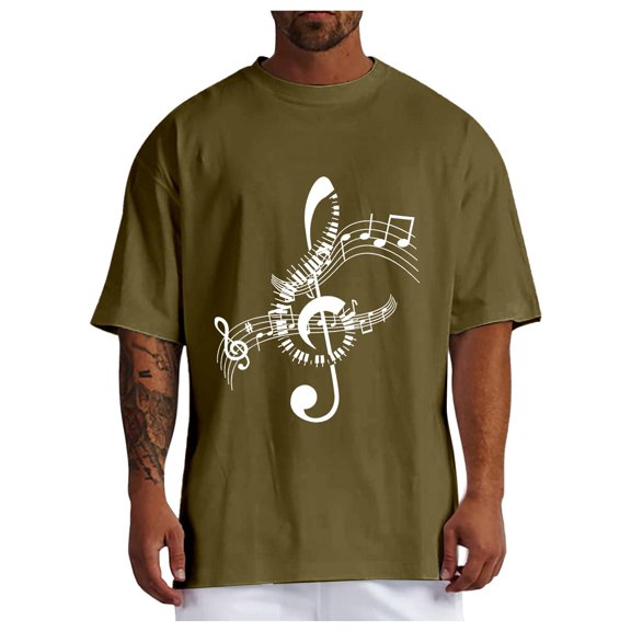 Bibifish Mens T-Shirts Loose Fit Crew Neck Music Note Print Tees Casual Daily Short Sleeve Tshirts